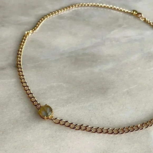 Labradorite Crystal Curb Chain Gold Plated Necklace - Picture 1 of 9
